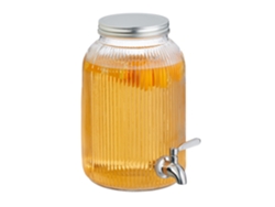 Relaxdays Dispensador De Bebidas, Recipiente Para Limonada 4 L, Grifo Y Tapa, Cristal Y Acero Inoxidable, Transparente