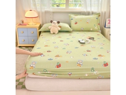 Funda De Colchón, Sábana Bajera Ajustable Estampada De Algodón Puro, Apta Para Habitación Infantil. Verde Claro, 200 X 220 Cm. Panoona