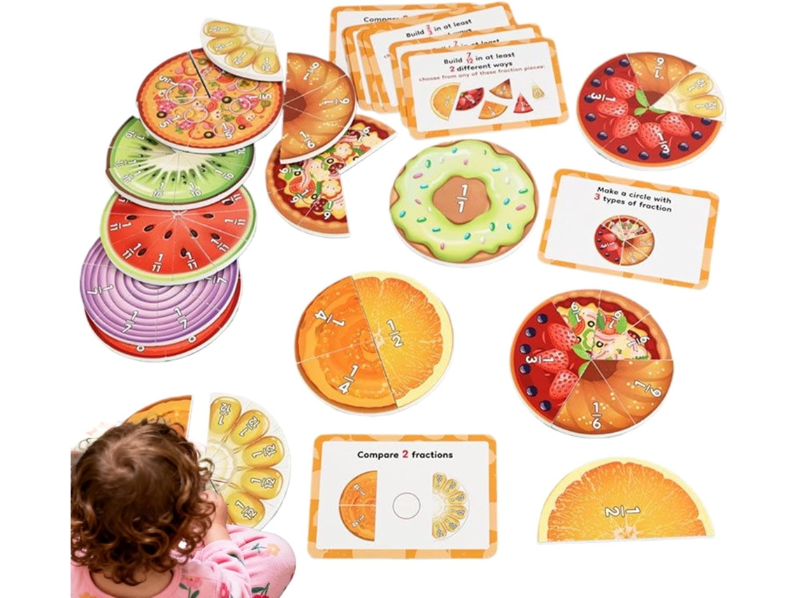 Tarjetas de fracciones, juguete de clasificación con temática de frutas, para preescolar y primaria.