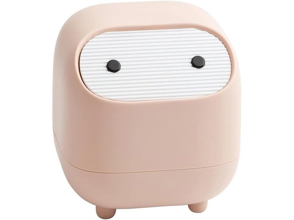 Mini Papelera De Mesa Ninja Adorable Con Tapa De Doble Presión, Color Rosa.