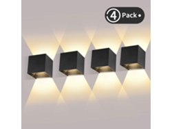 Juego De 4 Apliques Led De Pared: Iluminación Interior/exterior De 12 W, Blanco Cálido 3000 K, Diseño Impermeable Ip65, Negro