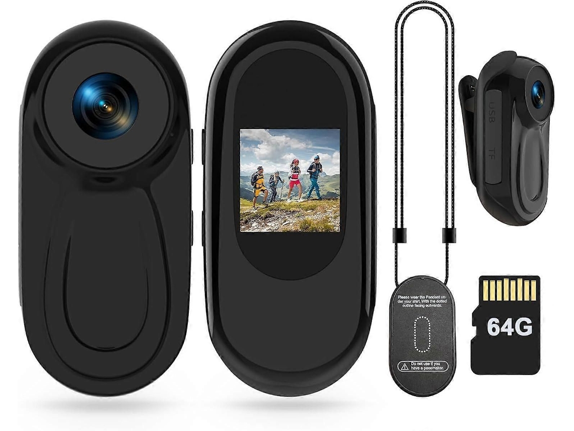 Mini cámara corporal HD 1080p, cámara de acción portátil con tarjeta de 64 GB TAISHENGDA