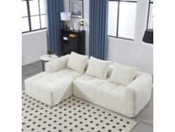 Sofá seccional moderno de 3 plazas de chenilla con chaise longue, reposabrazos, 3 cojines y bolsillo lateral para mando a distancia, color beige Mobrio