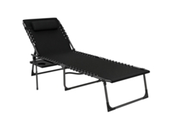 Silla Plegable De Cubierta Con Respaldo Ajustable, Reposacabezas, Bolsillo Y Bandeja, Fabricada En Acero, 190x60x31cm, Color Negro.