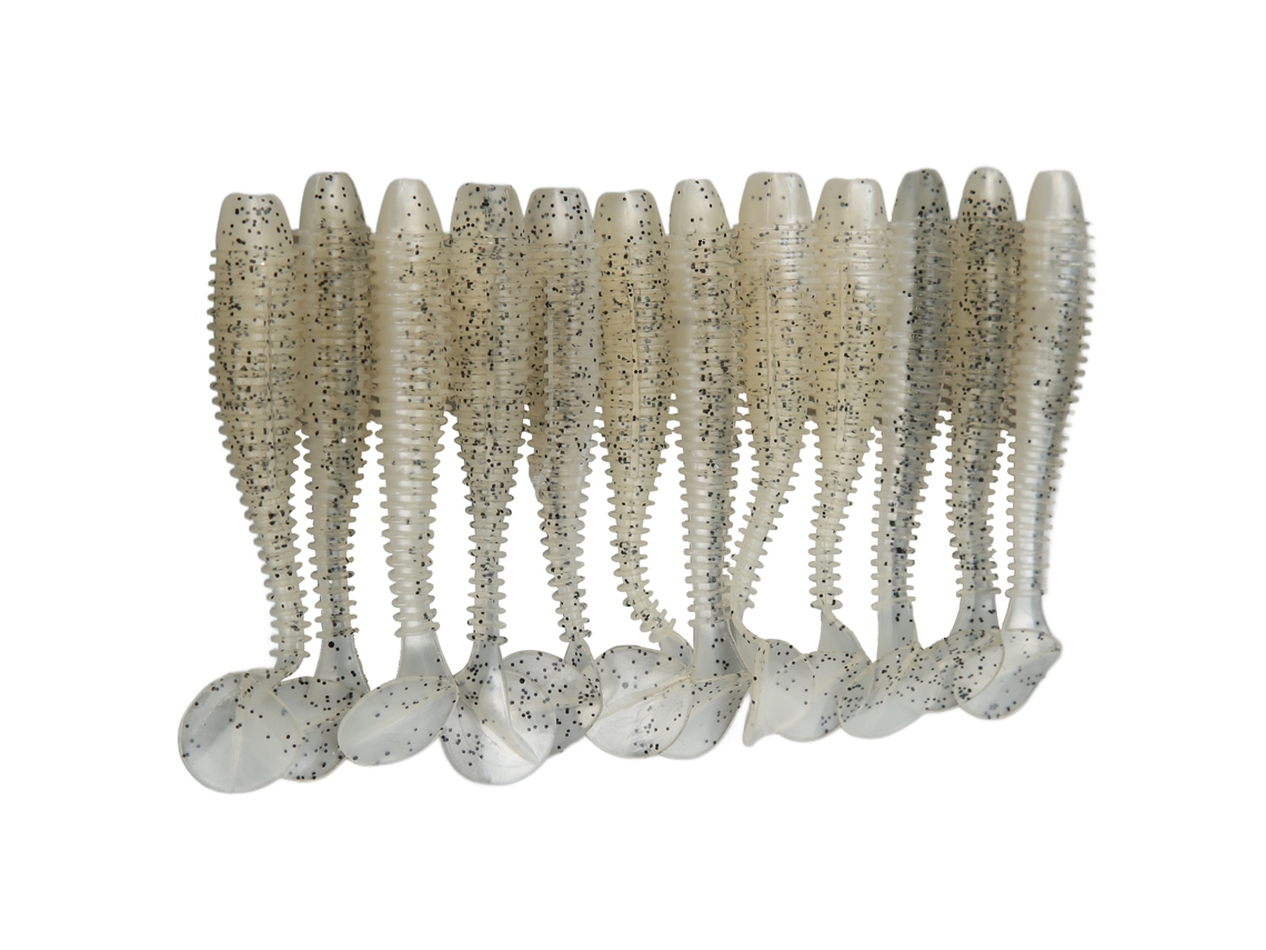 12 Piezas Cebo De Gusano Artificial De Pvc Con Cola De Paleta T 70mm/2.9g Cebo Blando Cola De Paleta Transparente Blanco