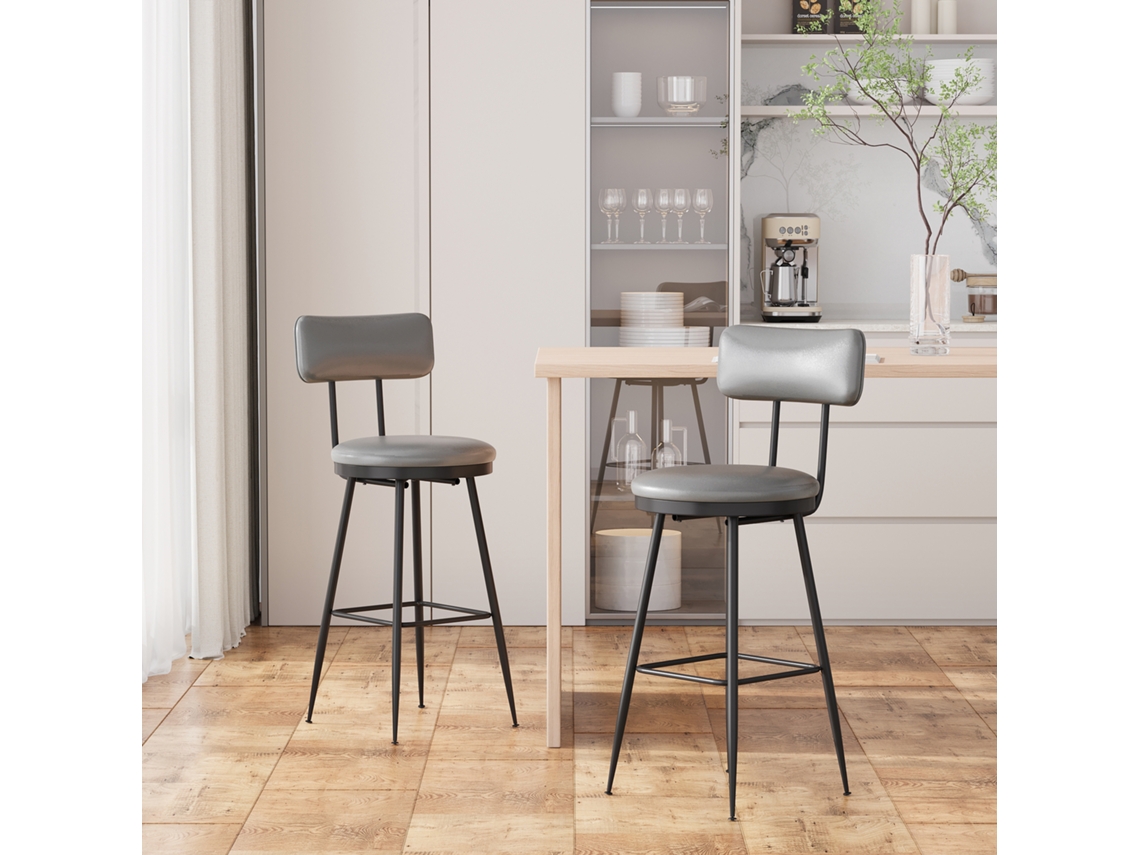 Conjunto De 2 Taburetes De Bar Altos Simurq, Pu Gris Oscuro Y Estructura De Metal, 85,5 Cm, Ergonmicos, Para Cocina E Isla