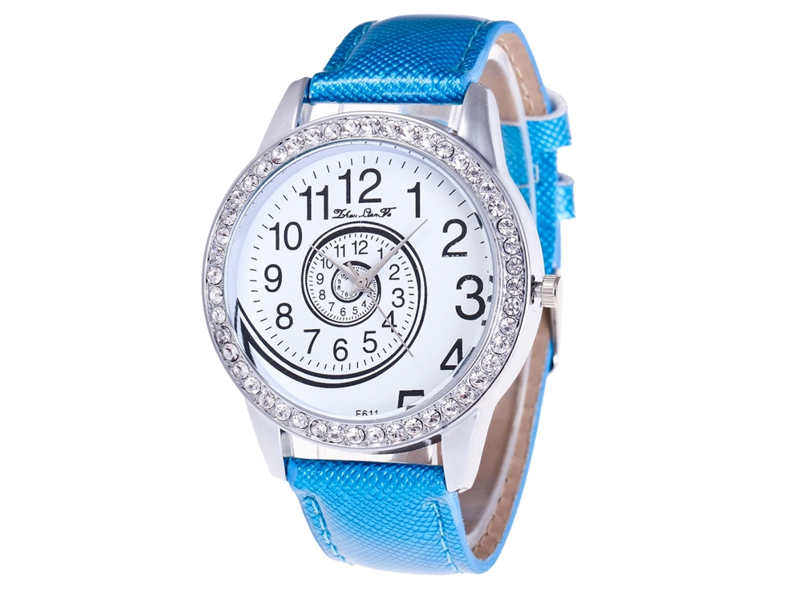 Reloj De Mujer De Cuero Pu Zhoulianfa Con Cristales, Dial Redondo, Cuarzo, Azul