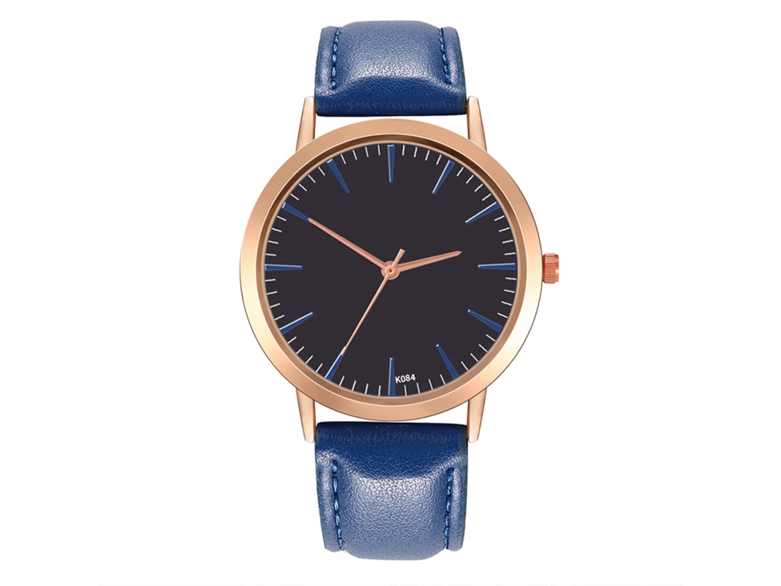 Elegante Reloj De Pulsera Unisex De Cuarzo Con Correa De Cuero (azul Oscuro)