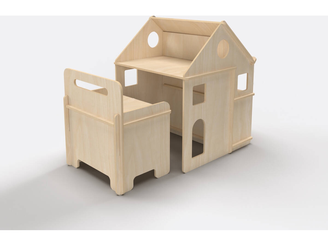 Casita COMPACT MOB Madeira natural (89 x 70 x 70 cm|57 x 45 x 35 cm)