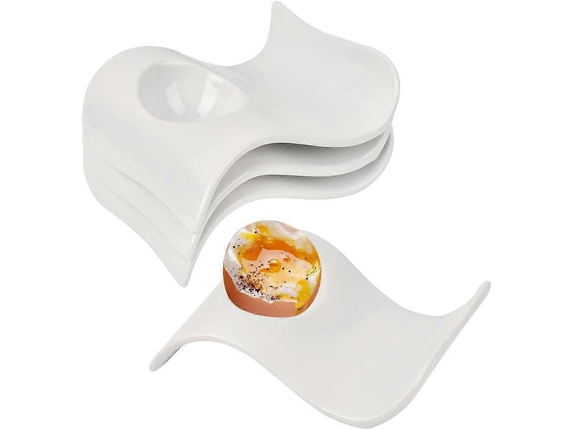 4 Tazas De Huevo De Porcelana Soporte De Huevos Resistente Apilable 13.5x8x3.5cm Para Hogar Restaurante Hotel Blanco