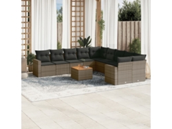 Conjunto de sofá de jardín de 11 piezas con cojines, ratán gris, DKD Home Decor