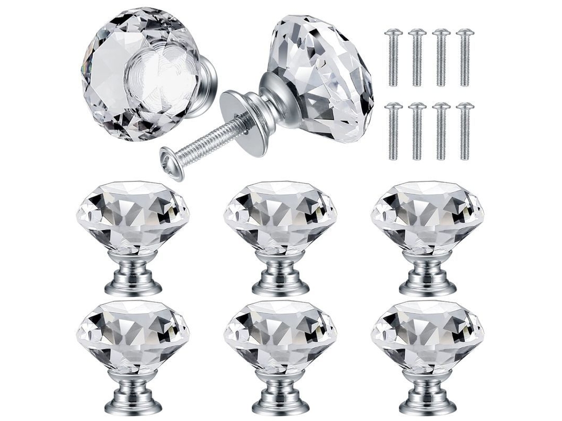 Linjou 8 Manejos De Cristal Para Puertas, Mango De Diamante, Manejos Decorativos De Muebles - 30mm
