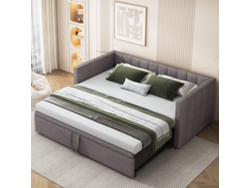 Sofá Cama De 90/180x200 Cm, Terciopelo Gris, Extensible, Con Somier De Láminas, Que Ahorra Espacio.