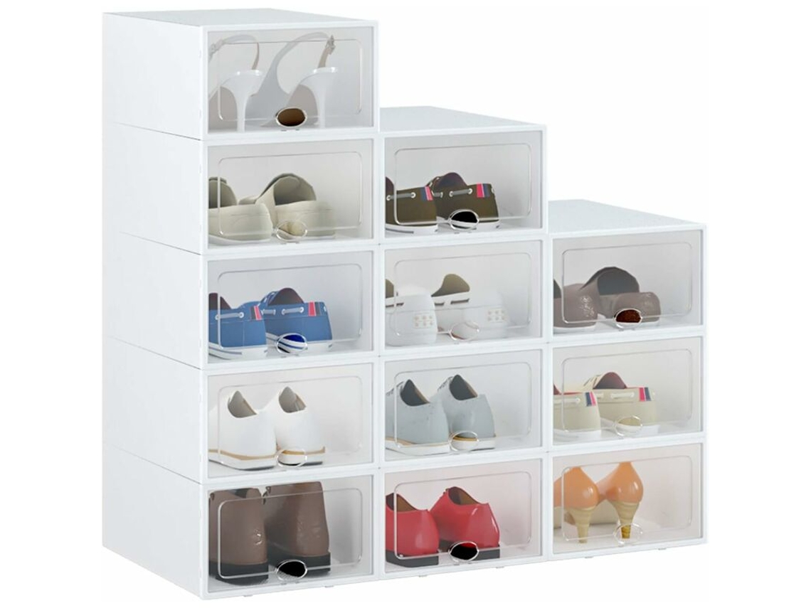 Zapateros apilables, 12 piezas, transparentes, plegables, con tapa, para mujer/hombre (33 x 23 x 14 cm)
