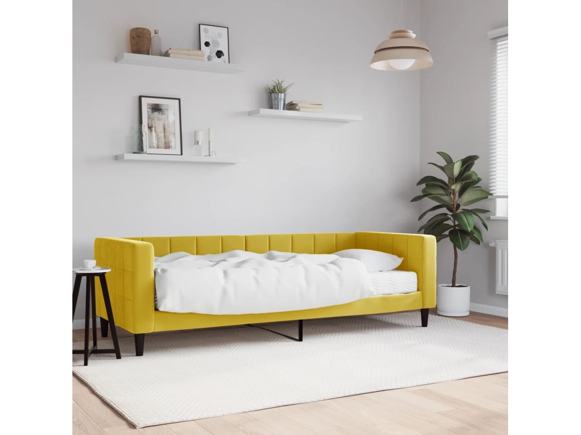 Sofá Cama Con Colchón Terciopelo Amarillo 80x200 Cm