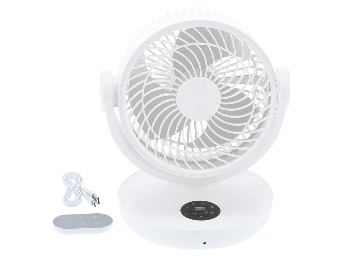 Ventilador Eléctrico Con Mando A Distancia Ajustable, Pantalla Led, Recargable Por Usb, Blanco.