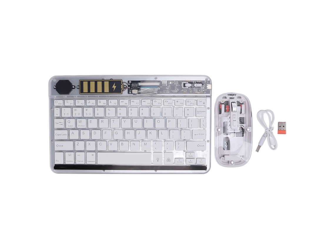 Combo De Teclado Y Ratón Inalámbricos Bt5.1 Ultra Slim Con Iluminación Rgb, Color Blanco Silencioso.