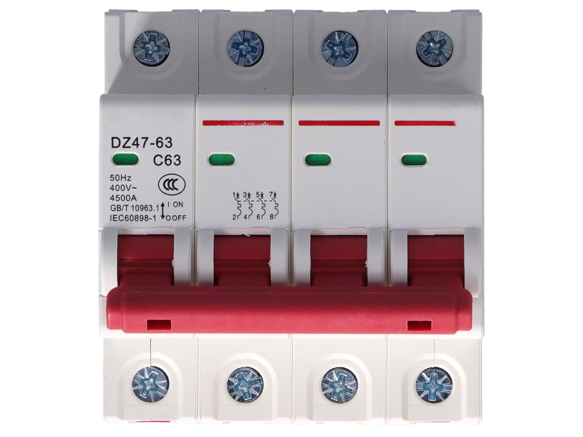 Disyuntor Miniatura 4p 63a Mcb Con Protección Contra Sobrecargas Y Cortocircuitos, 400v, Para Uso Residencial.