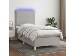 Cama box spring colchón y luces LED tela gris claro 90x200 cm