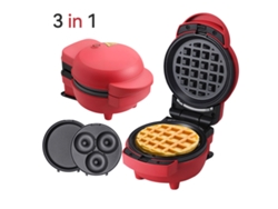 Siurn - Waflera Antiadherente De 4.5 Con 3 Placas Extraíbles, Color Rojo