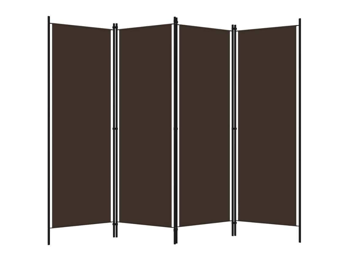 Separador de ambientes con 4 paneles, 200x180 cm, marrón.