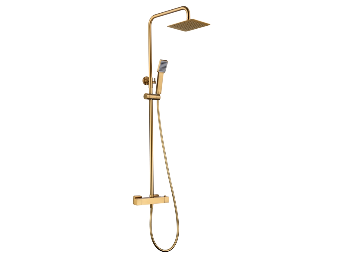 Columna de ducha Extensible, Termostatico rociador cuadrado Oro Cepillado MICE COLLECTION