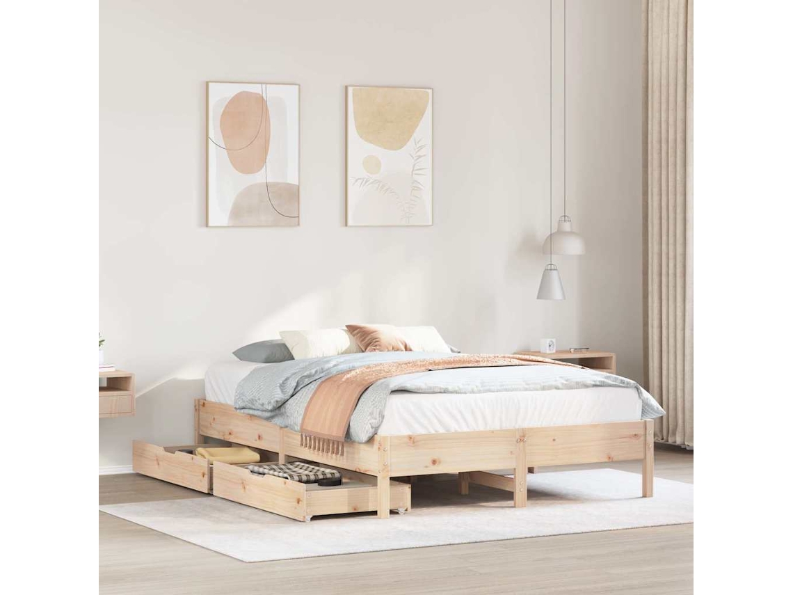 Estructura De Cama Sin Colchón Madera Maciza De Pino 135x190 Cm