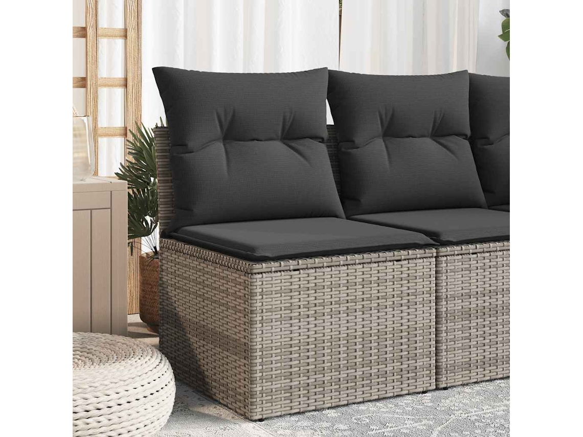 Sofá de jardín sin brazos con cojines de mimbre gris, Dkd Home Decor