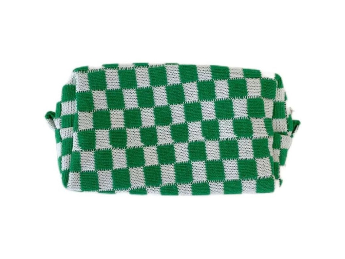 2026-bolsa Cosmética De Tela Tejida Cuadros Verdes Y Blancos Portátil Con Bolsillo Para Celular Organizador De Viajes 9,5*17*7,5cm