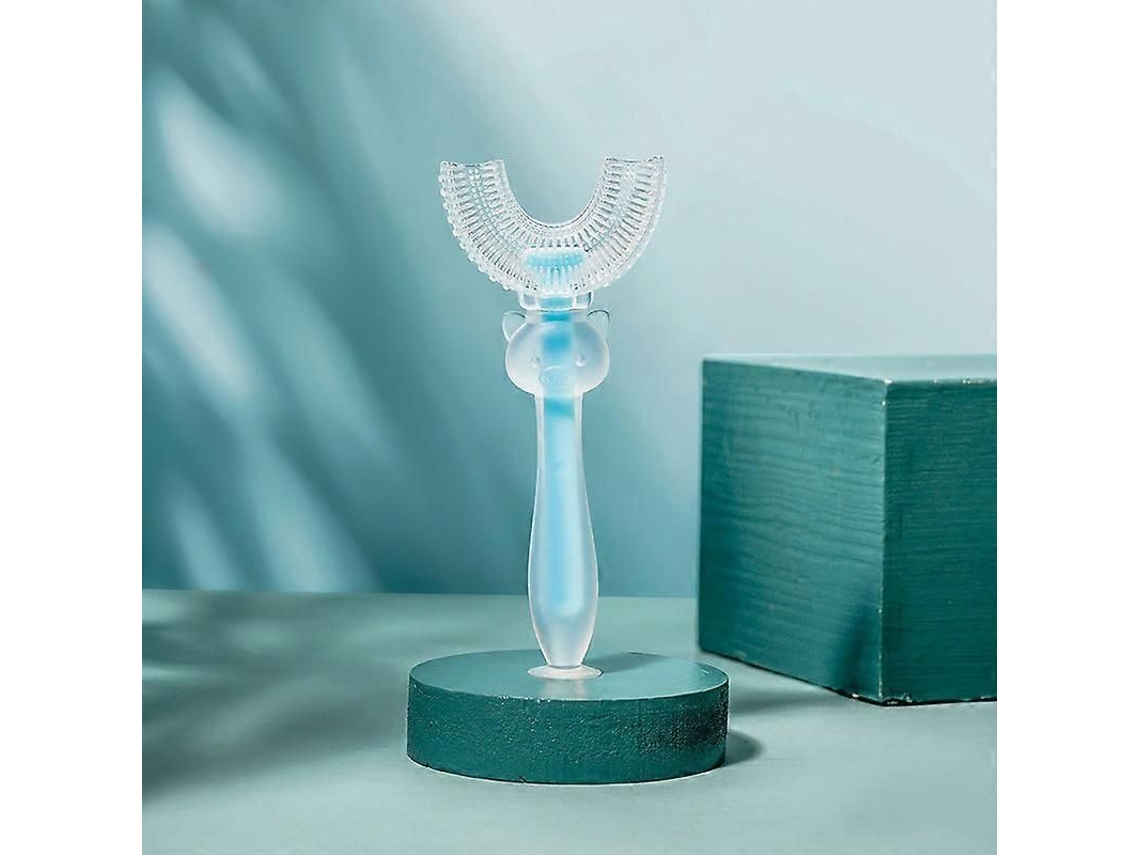 Cepillo de dientes infantil en forma de U con 3 cabezales reemplazables de silicona apta para uso alimentario. Set completo de cepillo de dientes para niños GOKOCO.