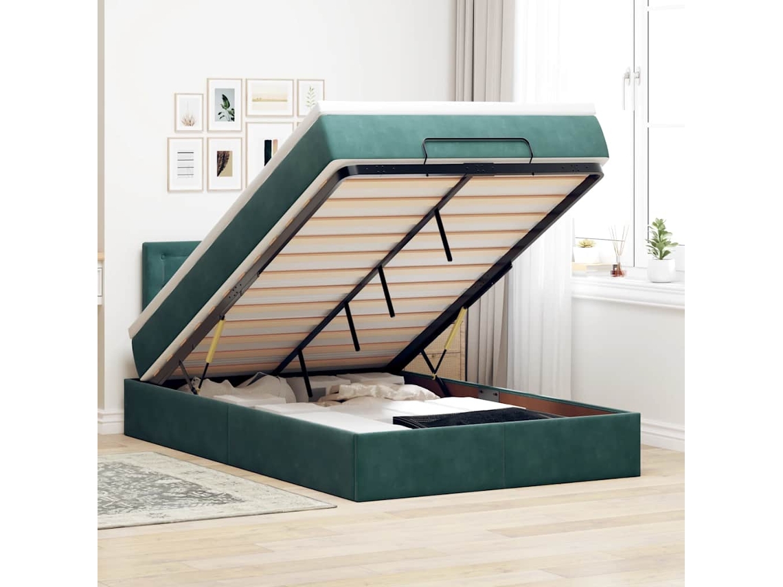 Cama Otomana Con Colchónled Terciopelo Verde Oscuro 120x190cm