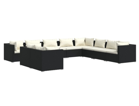 Conjunto 10 de muebles de jardín VIDAXL cojines ratán sintético negro