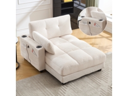 Sillón Palm Striped Con Ruedas, Reposacabezas Y 3 Portavasos, Color Beige.