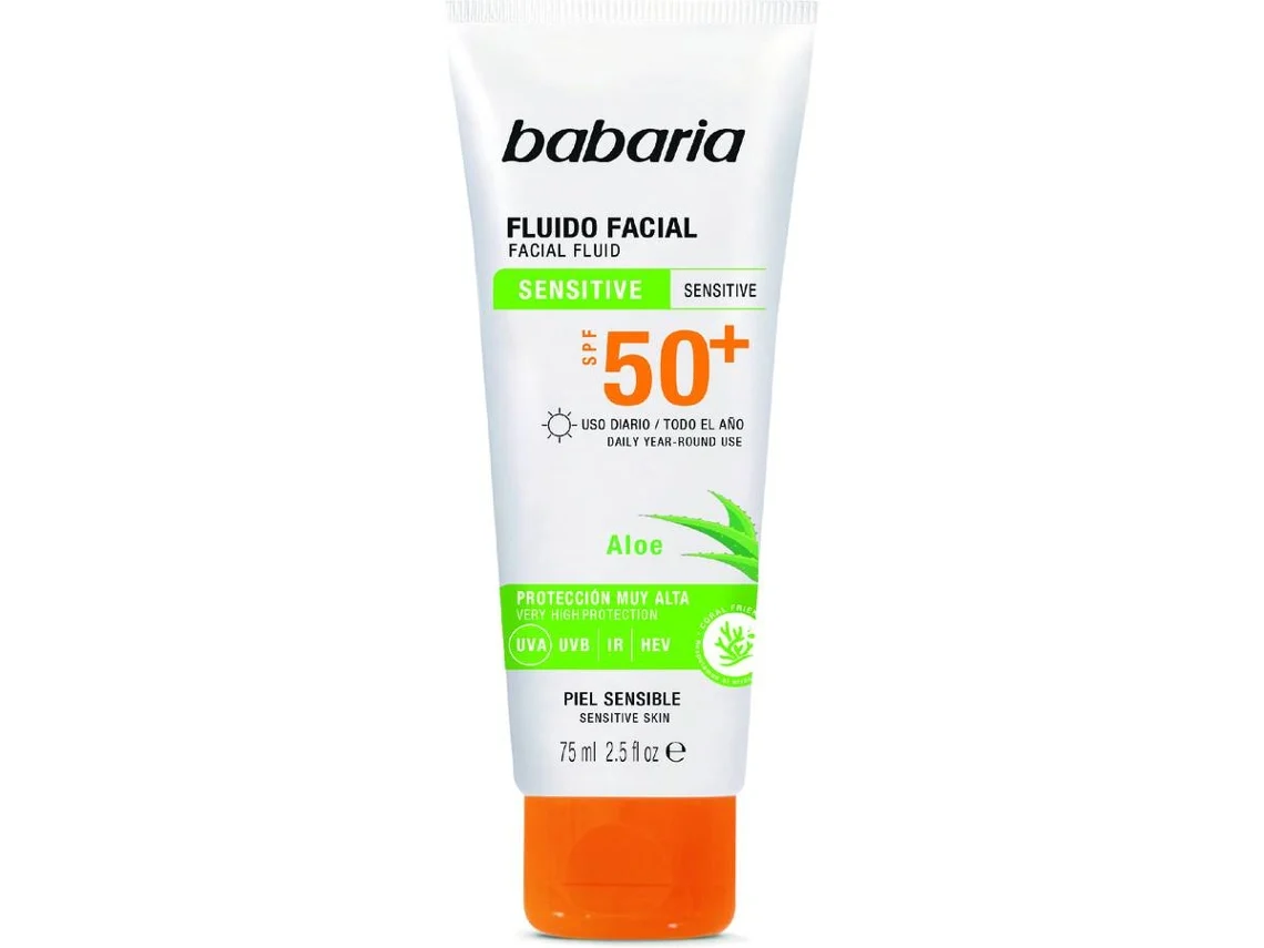 Protector Solar Facial BABARIA Fluido Piel Sensible y Atópica SPF 50+ (75 ml)