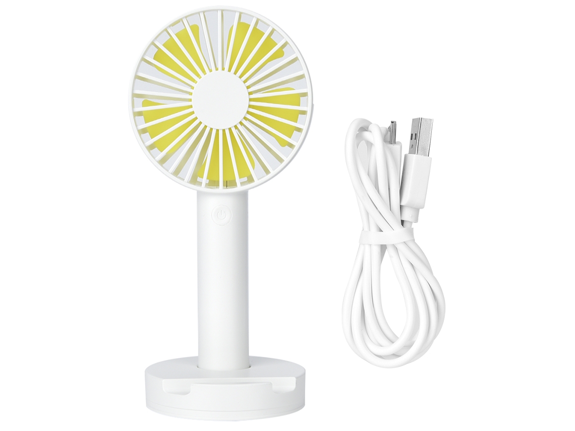 Mini ventilador USB portátil silencioso, blanco, para viajes.
