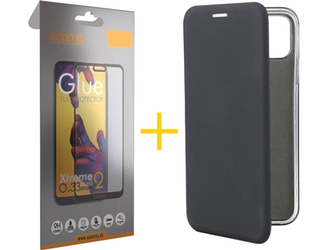 Kit Carcasa y Protector 1 X Cristal Full iPhone 12 Mini Skyhe PRM Flip Cover Negro