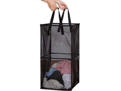 Cesto De Ropa Plegable De Malla Con Asas Y Dos Niveles - Negro