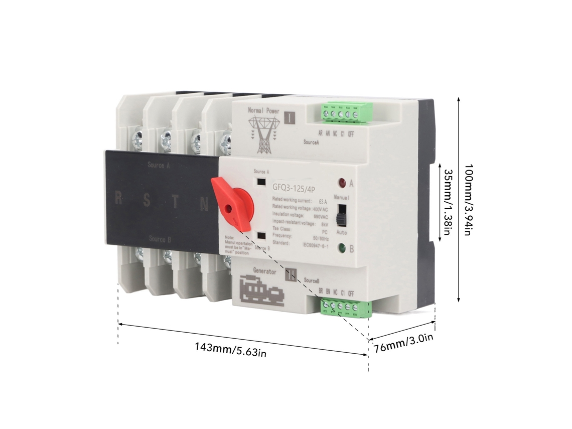 Conmutador De Transferencia Automática De Doble Potencia 4p 63a 400v Para Hogar Y Fábrica