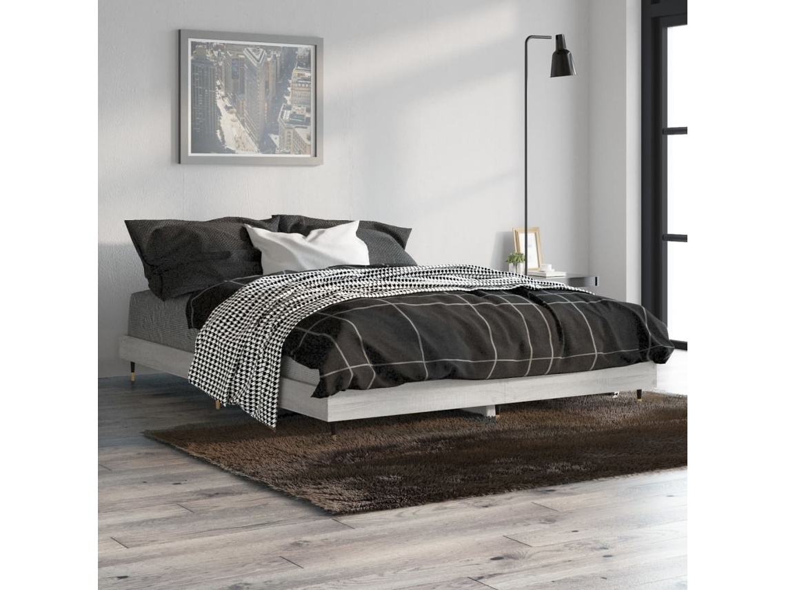 Estructura De Cama Madera De Ingeniería Gris Sonoma 135x190 Cm