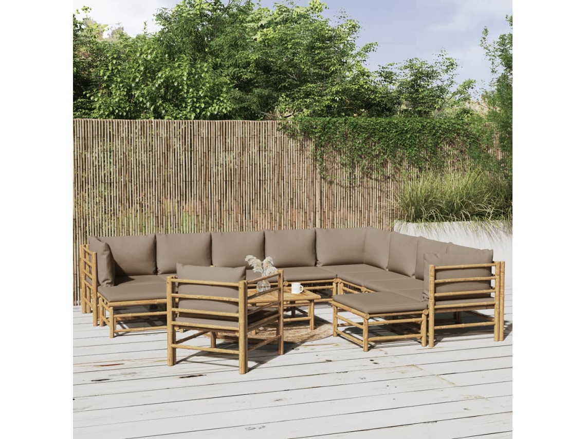 12 unidades Conjunto. Lounge Jardim Bambu Almofadões Cinzento Acastanhado Dkd Decoración Del Hogar