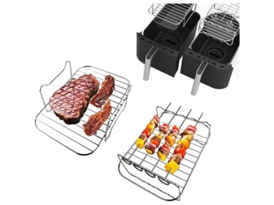Juego de 2 rejillas para freidora de aire, rejilla versátil para cocinar con 4 brochetas, accesorios compatibles con Ninja Panoona