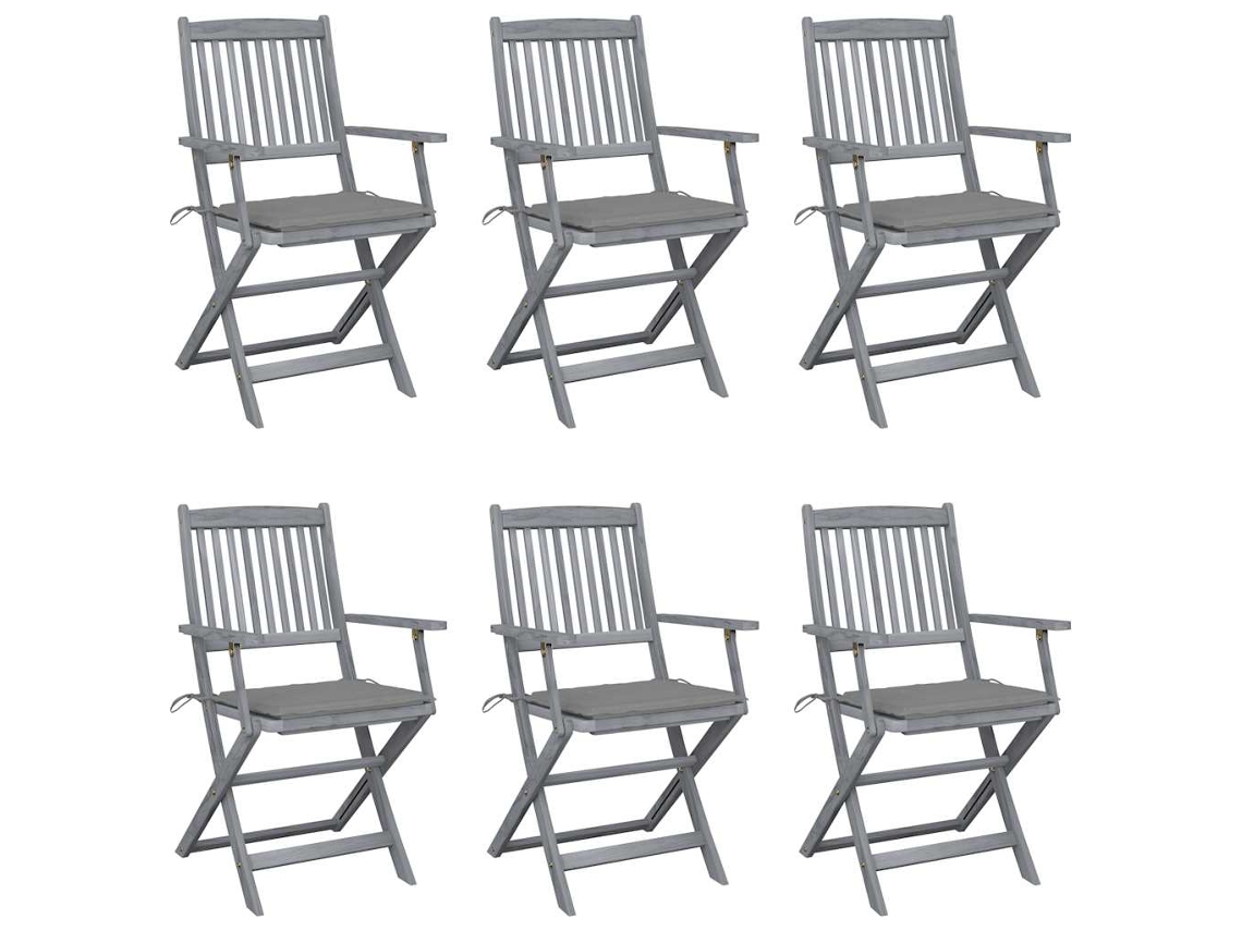 Sillas plegables de exterior de acacia maciza DKD Home Decor de 6 piezas con cojines