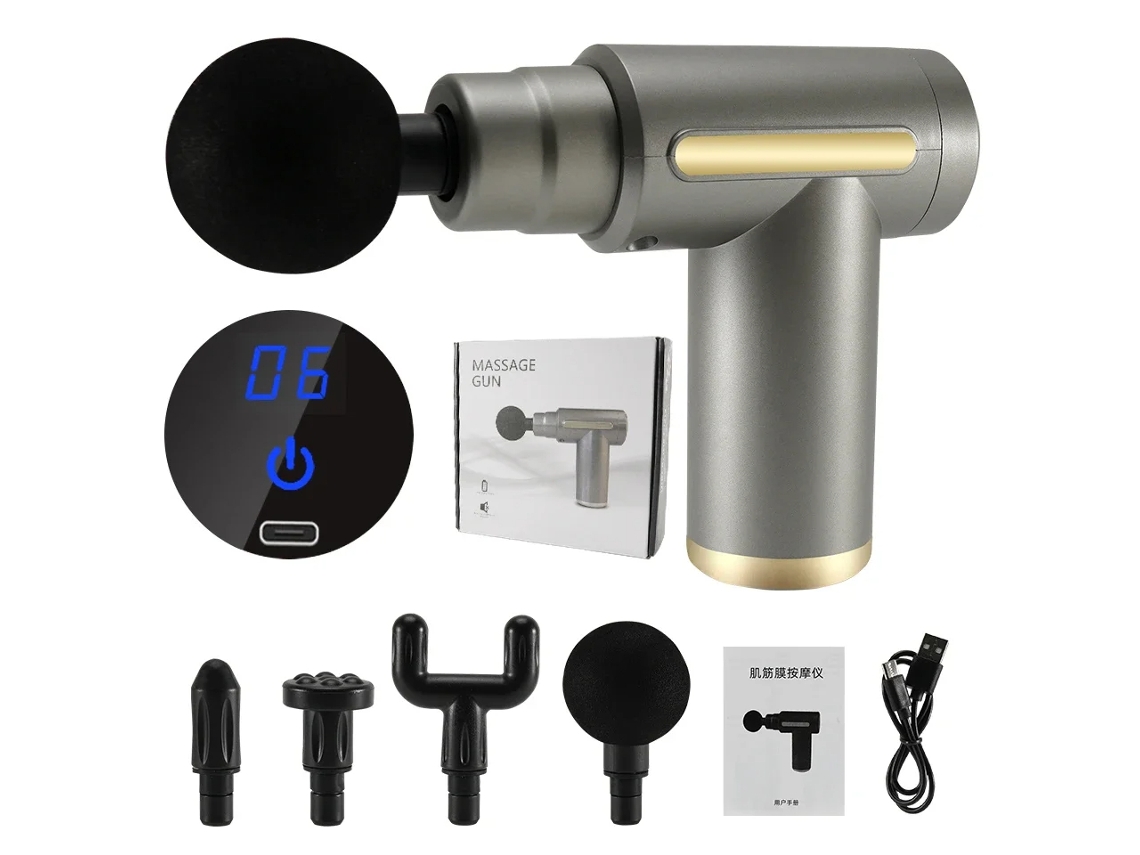 (gris) Pistola De Masaje Muscular Con Pantalla Led Para Fascia, Masajeador De Tejido Profundo