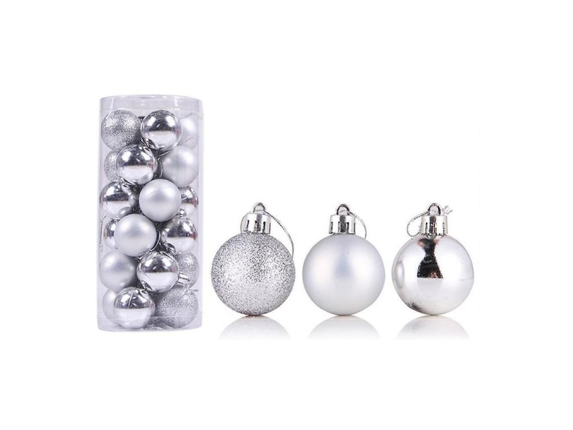 2026-24 Bolas Navideñas Reutilizables De Plástico Para Decoración De Árbol De Navidad 6cm Plata