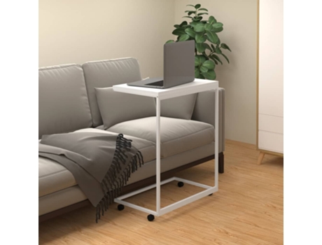 MAISON EXCLUSIVE Mesa auxiliar con ruedas de contrachapado blanco 55x35x70 cm