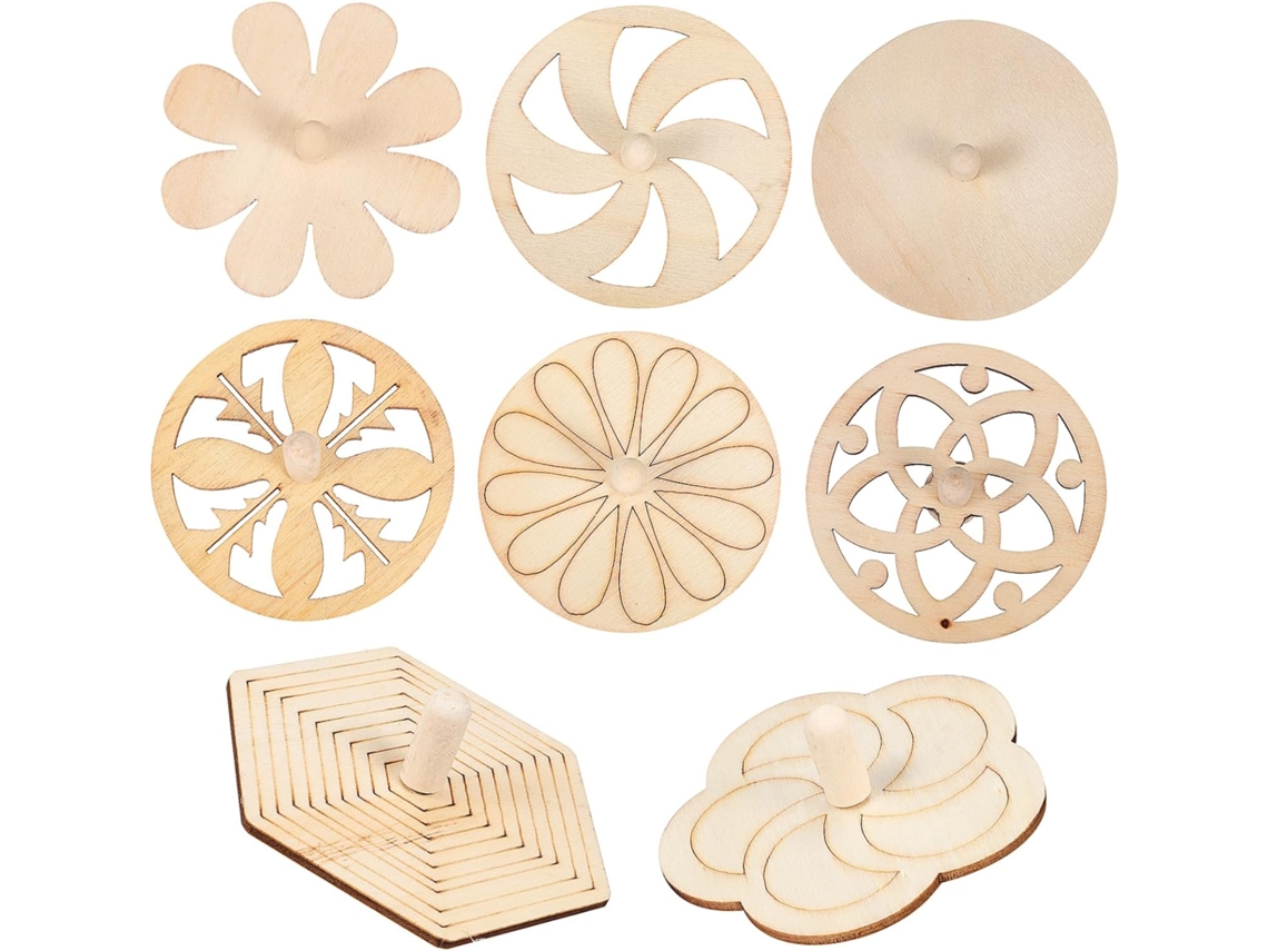 Juego De 8 Trompos Giroscópicos De Madera Sin Pintar, Juguetes Educativos Para Niños.