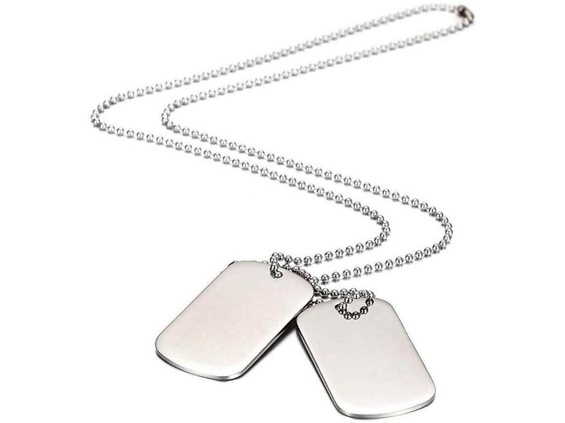Colgante De Placa De Perro Doble Estilo Ejército Collar Para Hombre Acero Inoxidable 70cm Biker