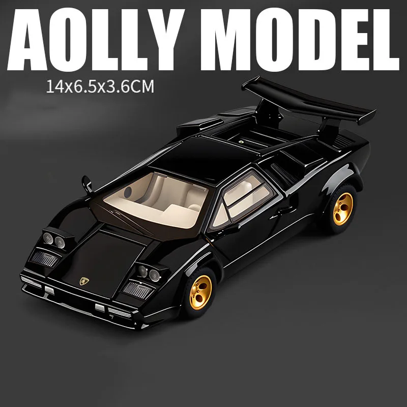 (lp500s Negro) Escala 1:32 - Coche en miniatura con funciones de sonido y luz, puertas que se abren.