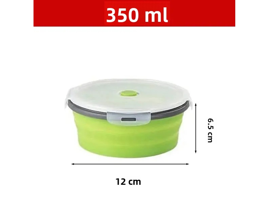 (verde 350ml) Lonchera Redonda De Silicona, Plegable Con Tapa, Portátil, Apta Para Microondas.
