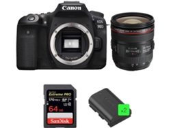 Kit Cámara Réflex CANON EOS 90D + EF 24-70mm f/4L IS USM + SanDisk 64GB + 2 LP-E6N